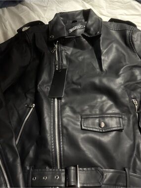 Wildfox Black Faux Leather Moto Bomber Jacket
